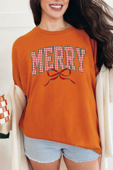 5000P-E3206 Plaid Merry Christmas Bow Graphic Plus Heavy Cotton Tee $12.75
