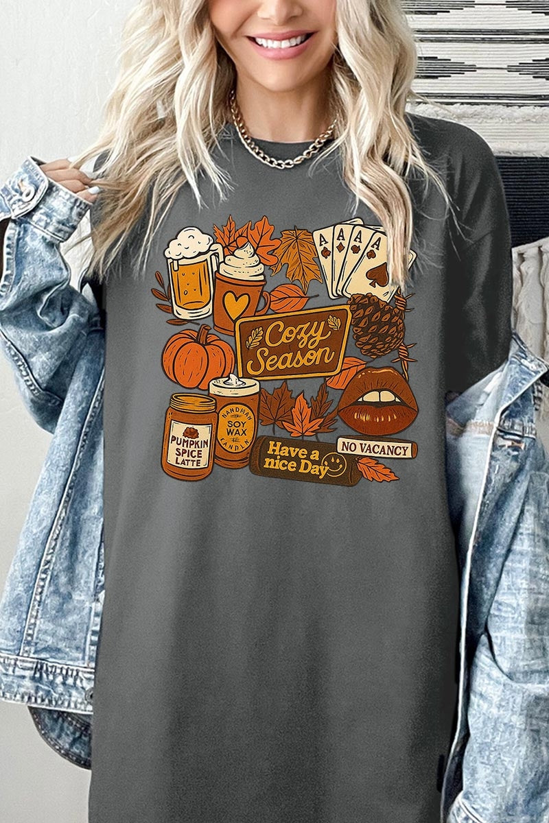 5000P-E3119 Retro Fall Collage Graphic Plus Heavy Cotton Tee $12.75
