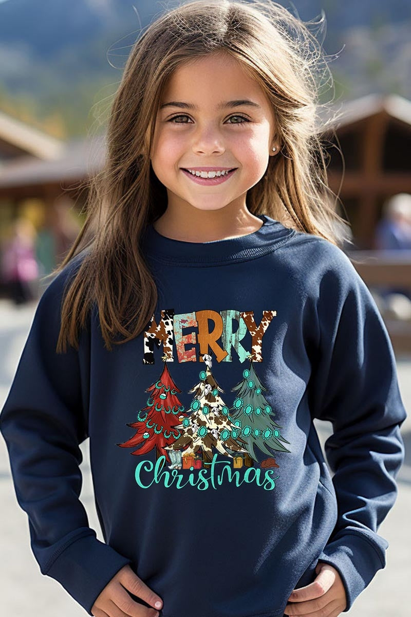UL180B-E3200Z Merry Christmas Trees Kids Graphic Sweatshirt $20