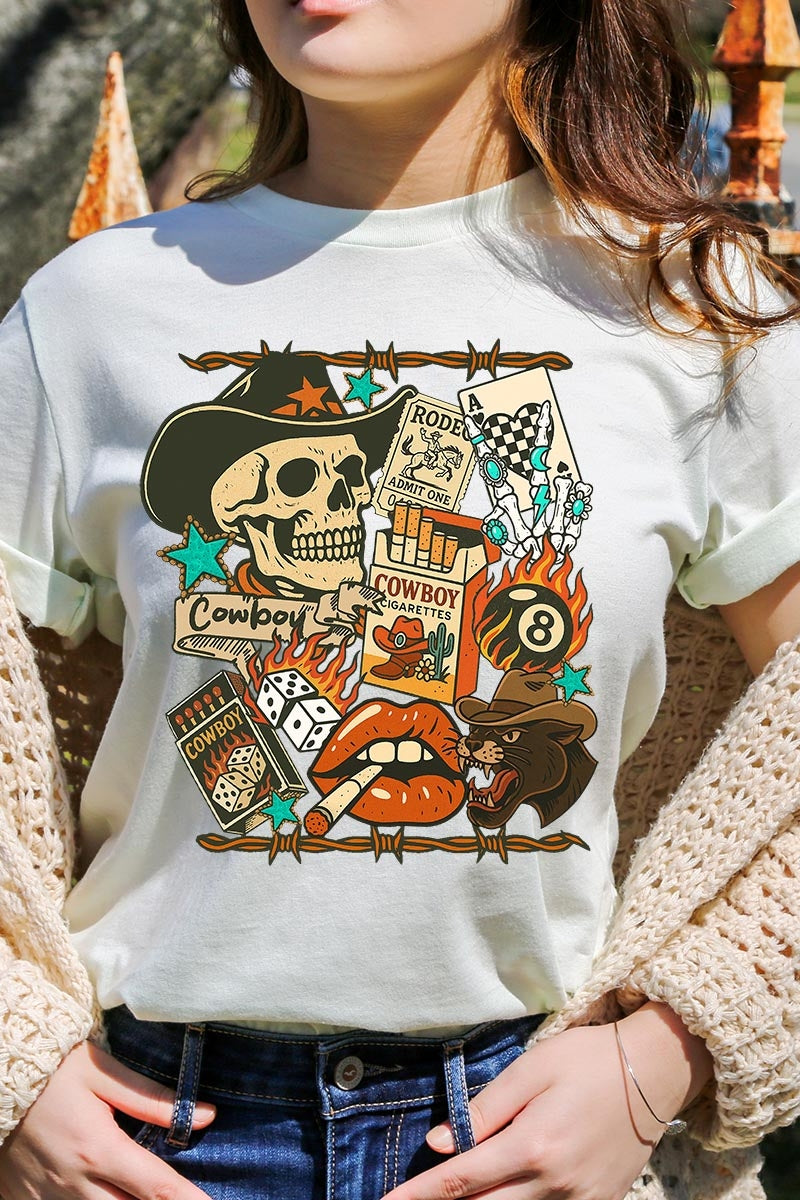 US3001P-E3096 Vintage Western Collage Graphic Plus Tee $16