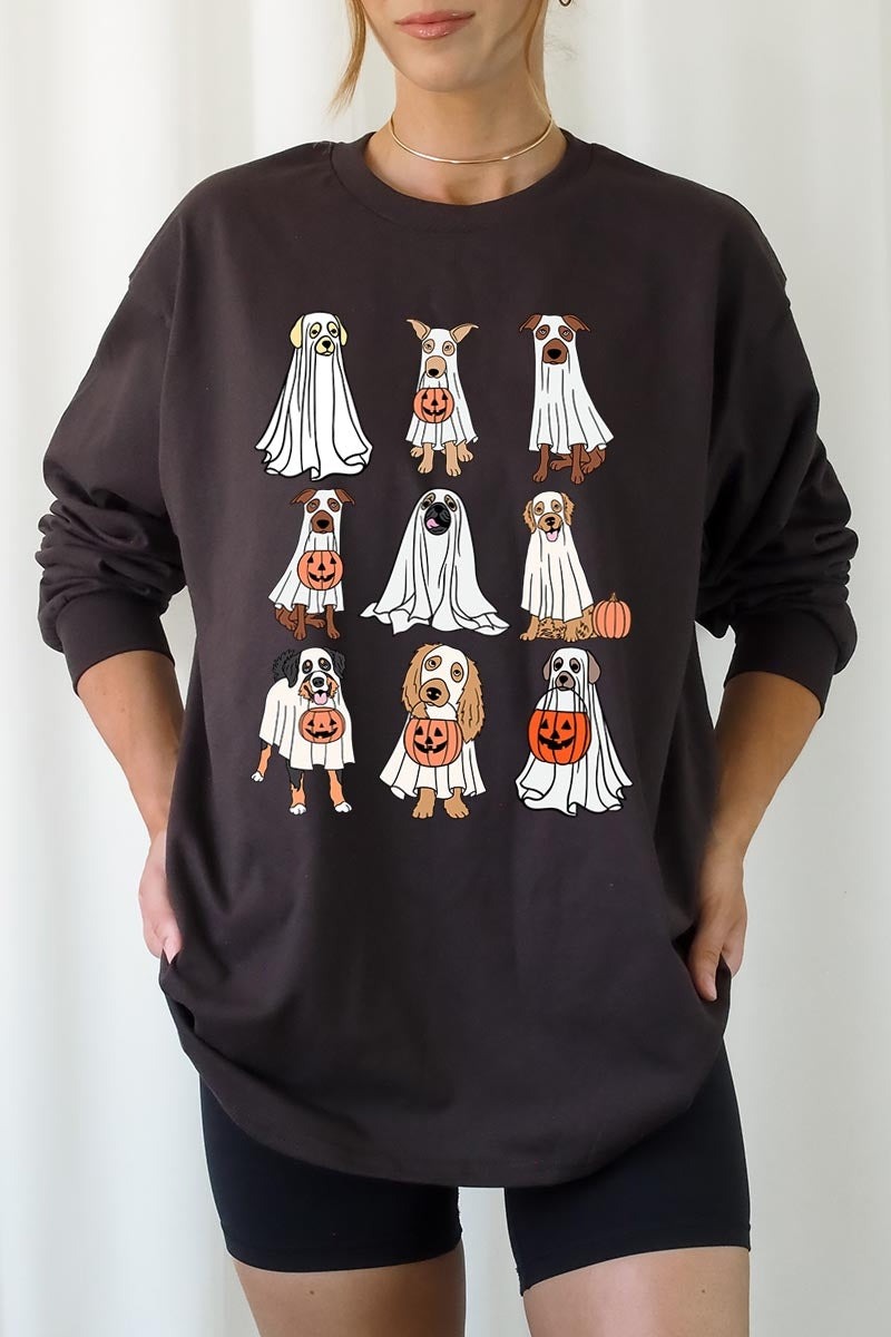 UL240P-E3106 Halloween Ghost Dog Graphic Plus Long Sleeve Tee $17