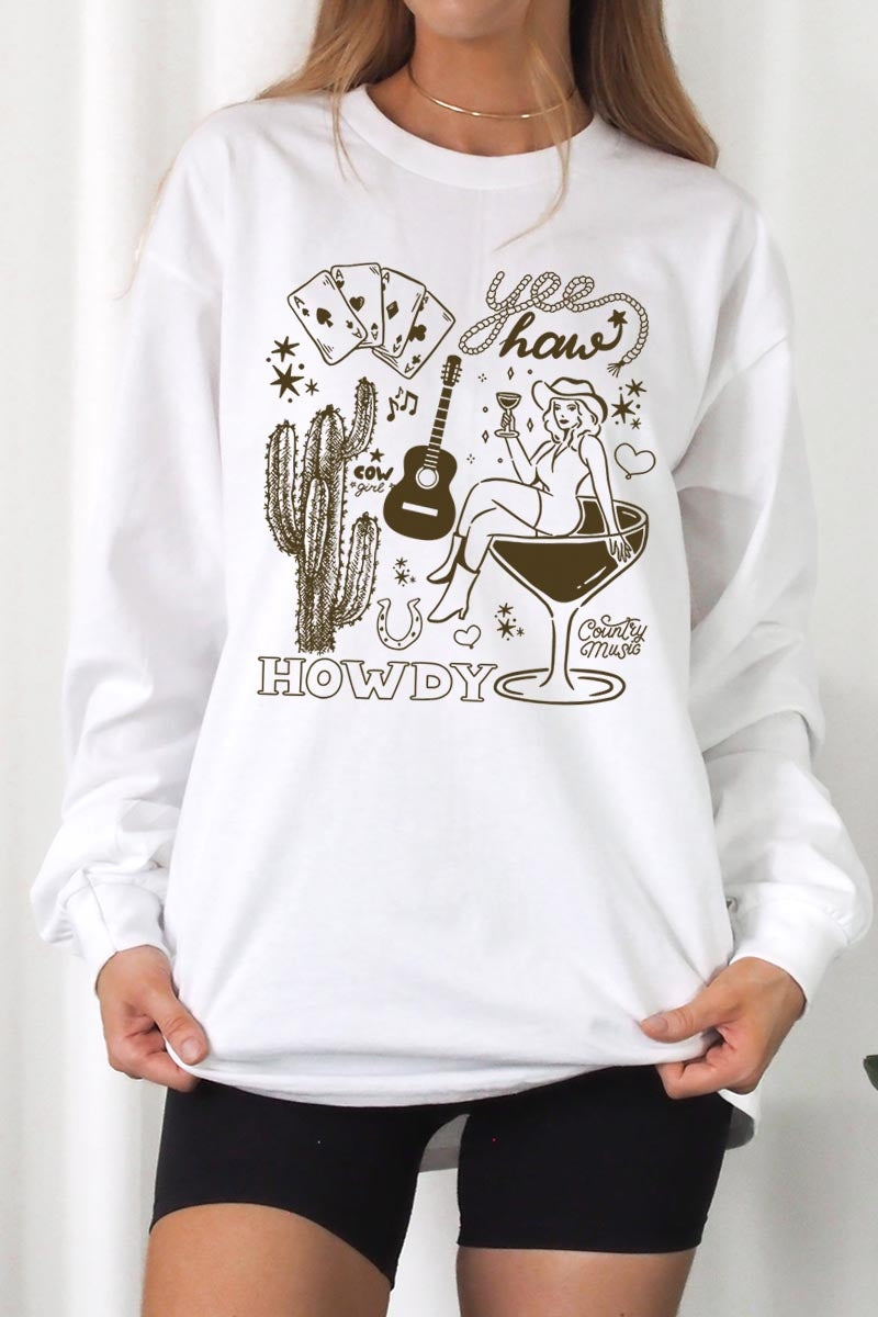 UL240-E3097 Cowgirl Country Music Graphic Long Sleeve Tee $13.75