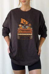 UL240-E3150 Halloween Truck Dogs Graphic Long Sleeve Tee $13.75