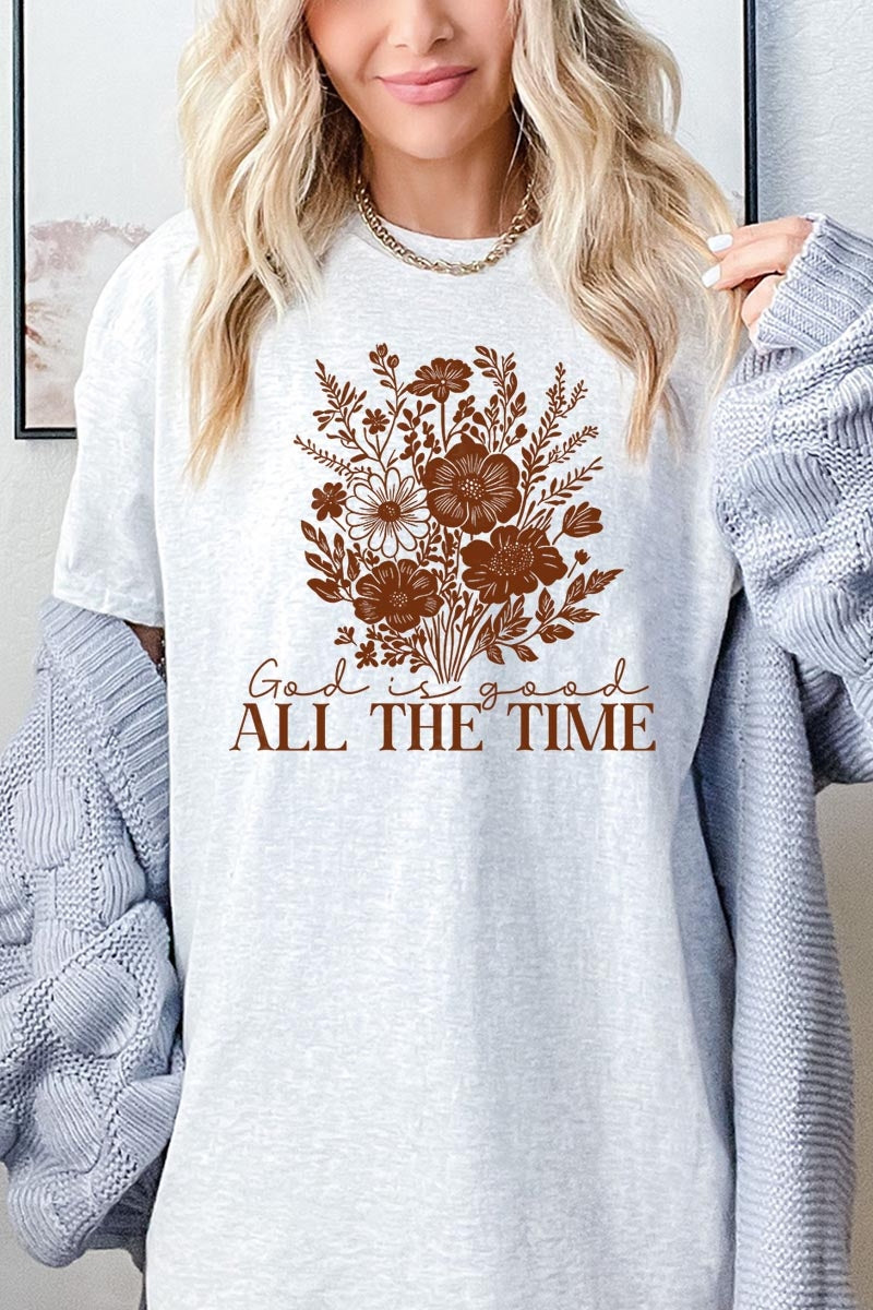 5000-E3116 God Is Good Floral Graphic Heavy Cotton Tee $9