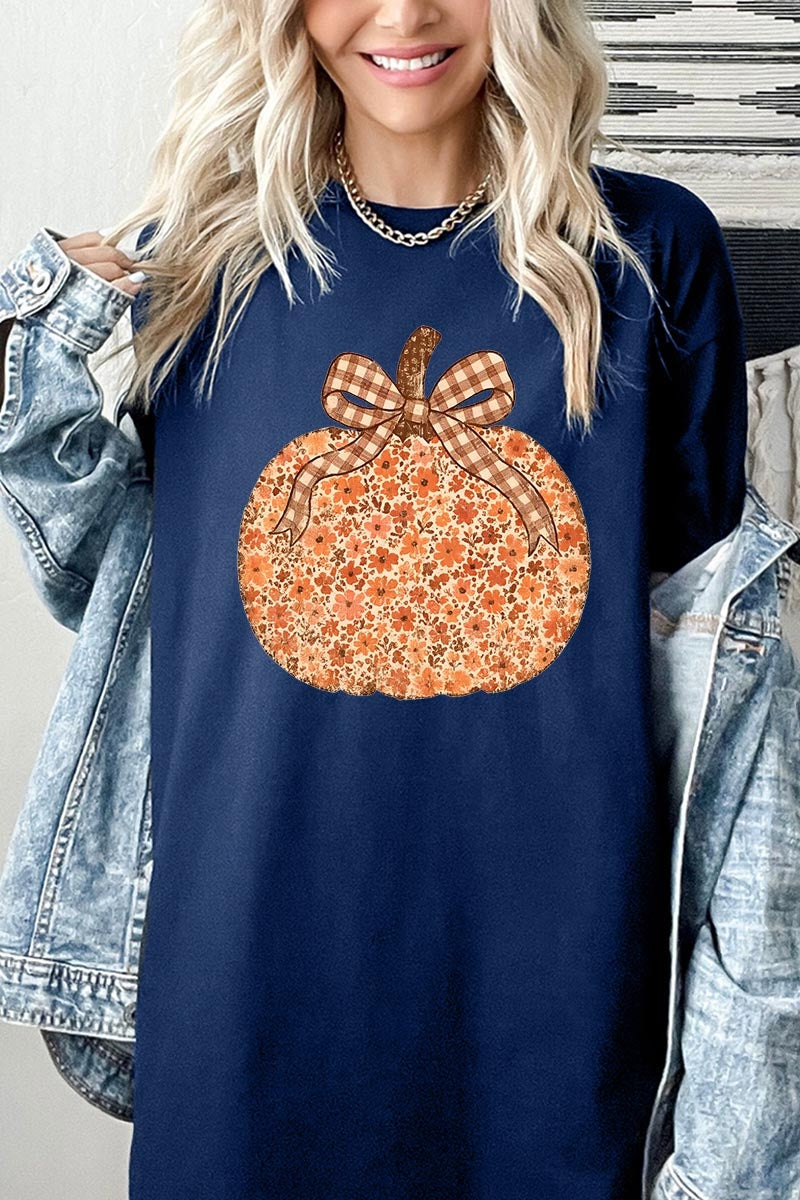5000-E3135 Floral Fall Pumpkin Graphic Heavy Cotton Tee $9