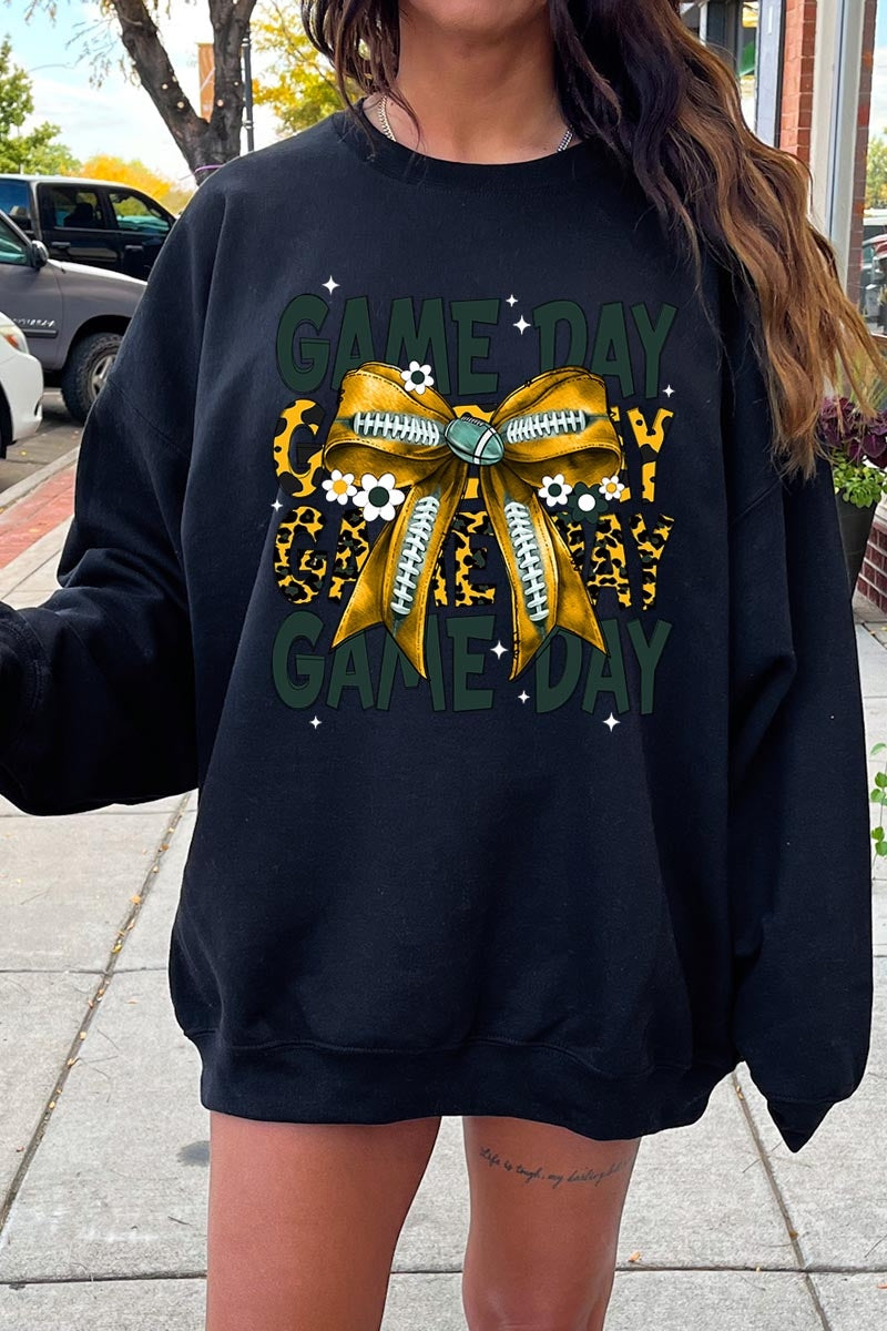 UL180P-E3090 Yellow Football Game Day Bow Plus Sweatshirt $25