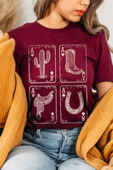 US3001-E3094 Western Cowgirl Card Graphic Tee $12.5