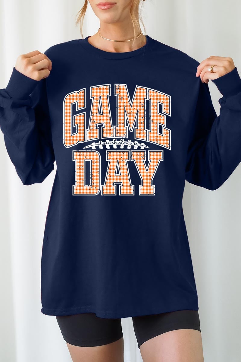 UL240P-E3129 Orange Gingham Game Day Plus Long Sleeve Tee $17