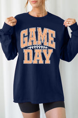 UL240-E3129 Orange Gingham Game Day Graphic Long Sleeve Tee $13.75