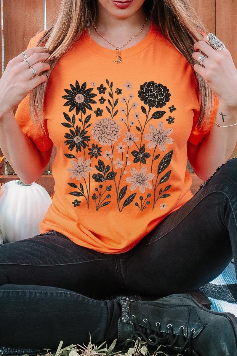US3001-E3178 Fall Floral Garden Graphic Tee $12.5