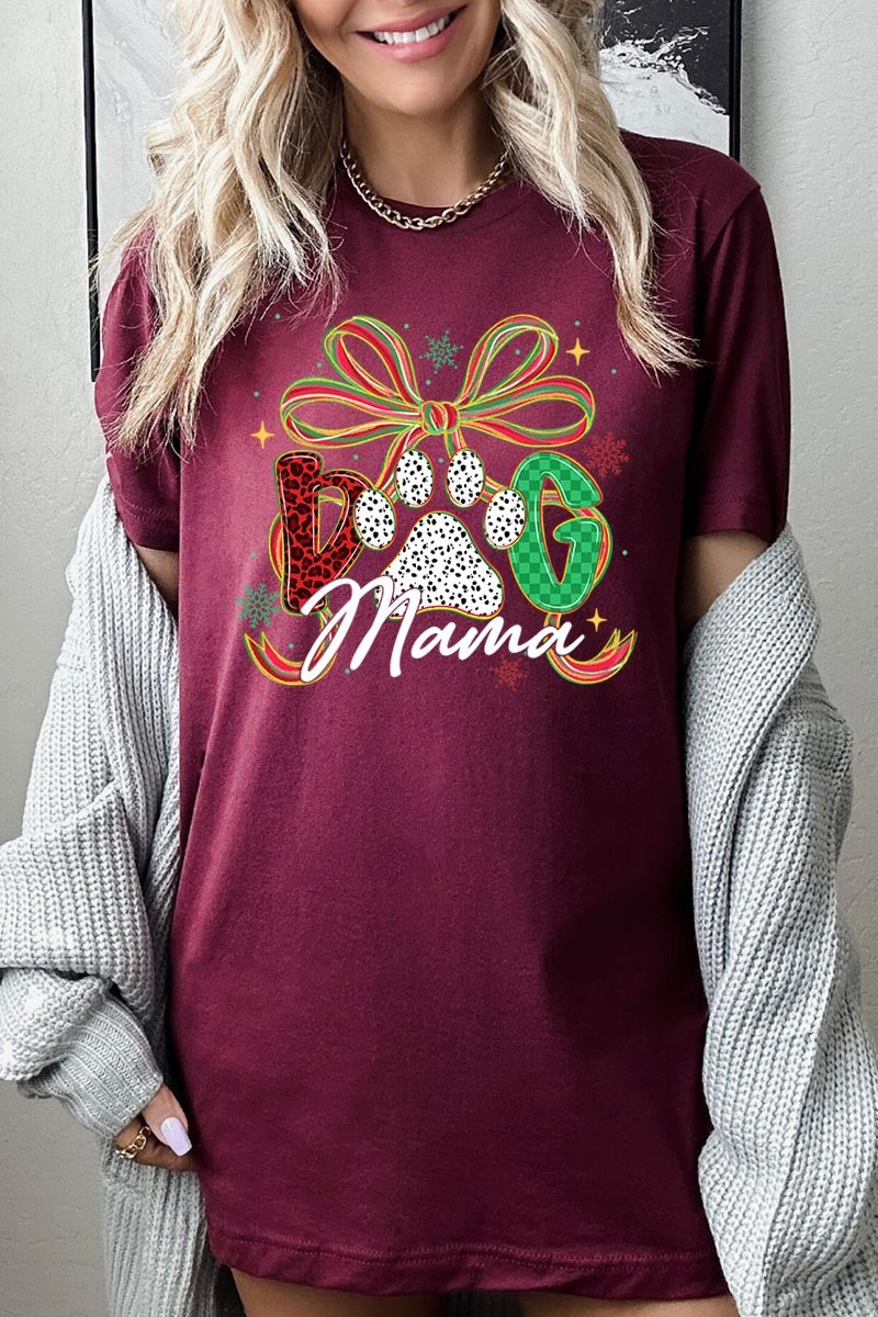 US3001-E3194 Dog Mama Christmas Paw Graphic Tee $12.5