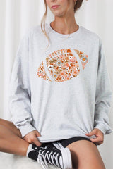 UL240-E3133 Floral Football Graphic Long Sleeve Tee $13.75