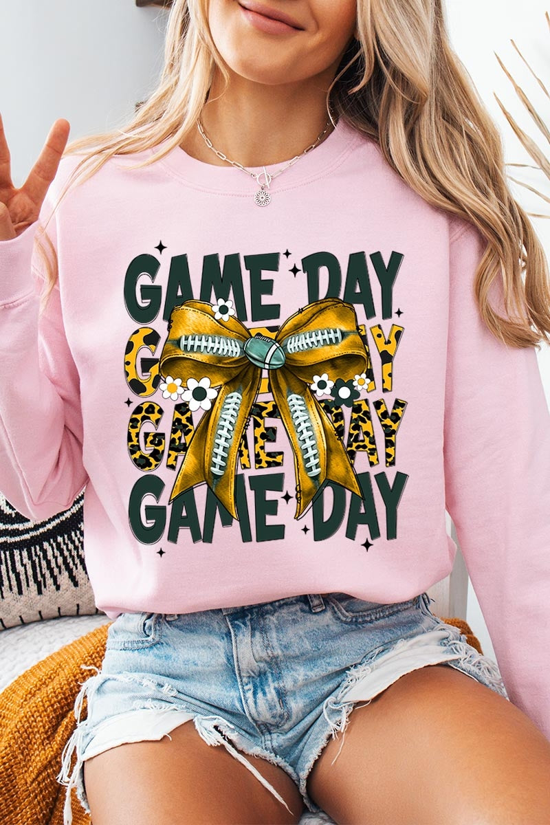 UL180-E3090 Yellow Football Game Day Bow Graphic Sweatshirt $20