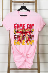 US3001-E3091 Red Yellow Football Game Day Bow Graphic Tee $12.5