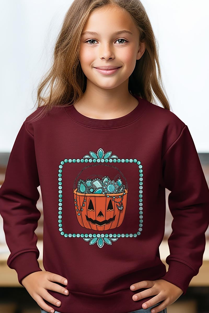 UL180B-E3140Z Halloween turquoise pumpkin Kids Sweatshirt $20
