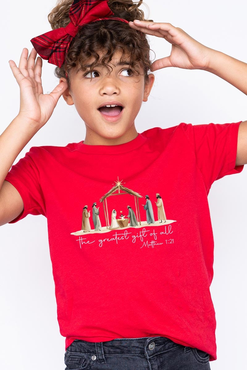 US3001Y-E3183Z Nativity Gift Kids Graphic Tee $11