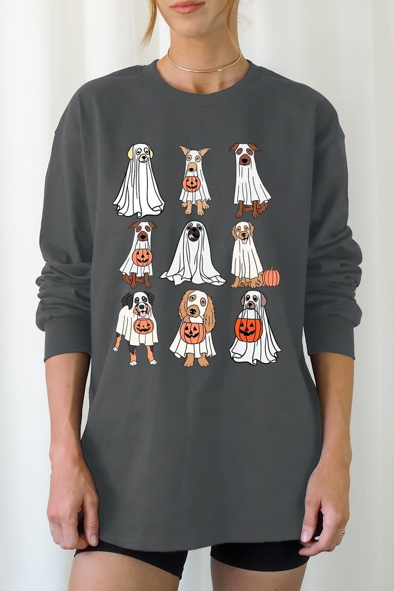 UL240-E3106 Halloween Ghost Dog Graphic Long Sleeve Tee $13.75