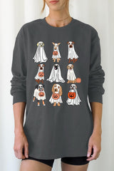 UL240-E3106 Halloween Ghost Dog Graphic Long Sleeve Tee $13.75