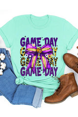 US3001P-E3092 Purple Yellow Football Game Day Bow Plus Tee $16