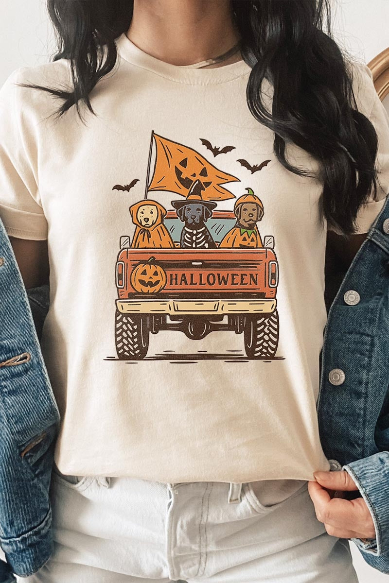 US3001-E3150 Halloween Truck Dogs Graphic Tee $12.5