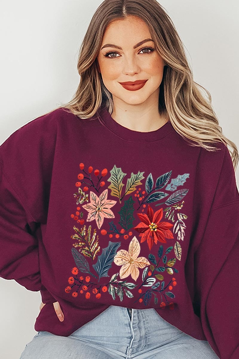 UL180P-E3186 Floral Christmas Graphic Plus Sweatshirt $25