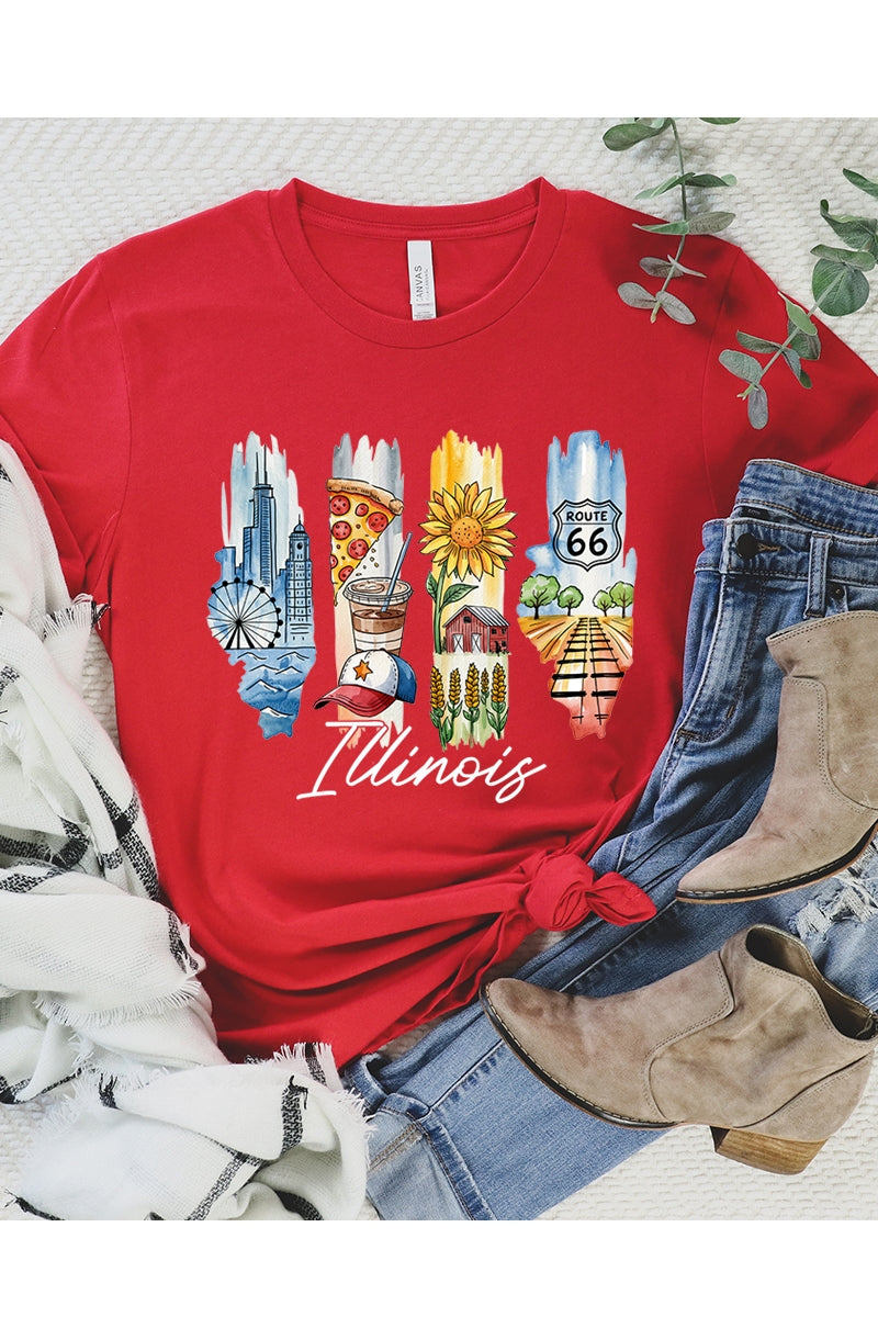 US3001P-E3061IL Illinois State Brushstroke Graphic Plus Tee $16