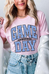 US3001P-E3130 Blue Gingham Game Day Graphic Plus Tee $16