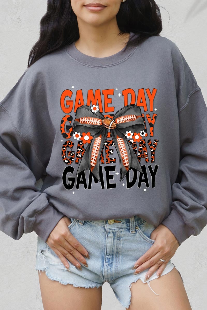 UL180-E3088 Orange Black Football Game Day Bow Sweatshirt $20