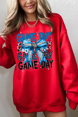 UL180P-E3089 Blue Silver Football Game Day Bow Plus Sweatshirt $25