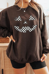 UL180P-E3149 Checker Pumpkin Face Graphic Plus Sweatshirt $25