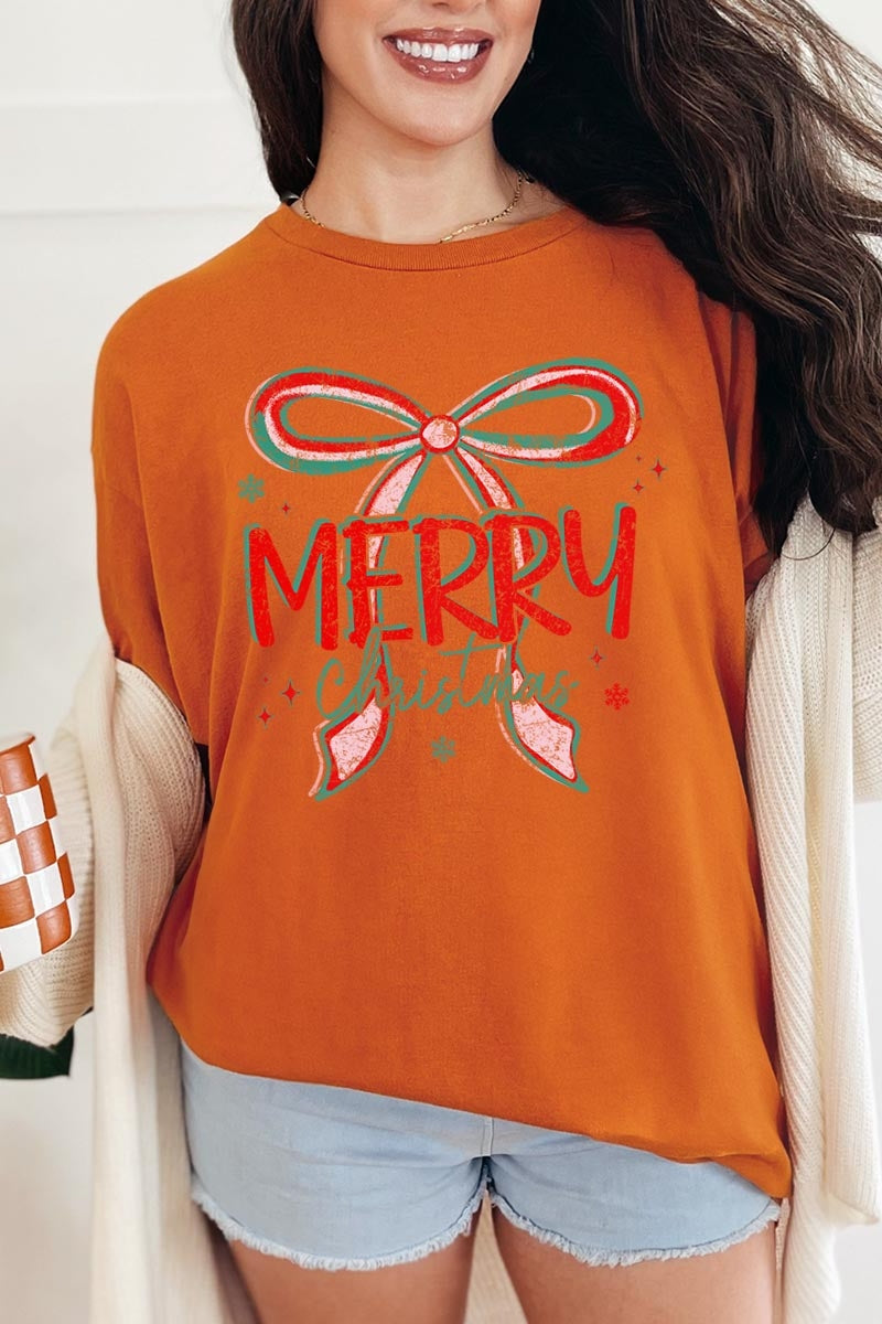 5000P-E3197 Merry Christmas Bow Graphic Plus Heavy Cotton Tee $12.75
