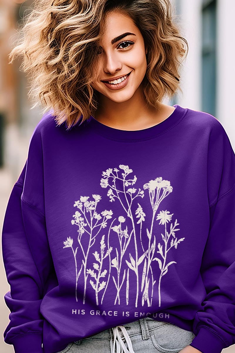 UL180P-E3146 Christian Wildflower Graphic Plus Sweatshirt $25