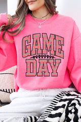 UL180P-E3126 Red Gingham Game Day Graphic Plus Sweatshirt $25