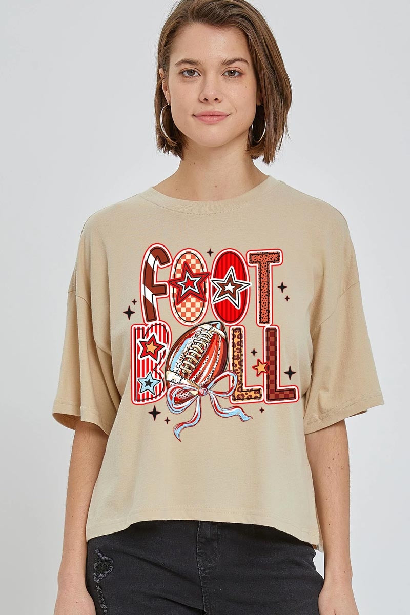 CTS-E3053 Brushstroke Football Graphic Relaxed Crop Top $10.5