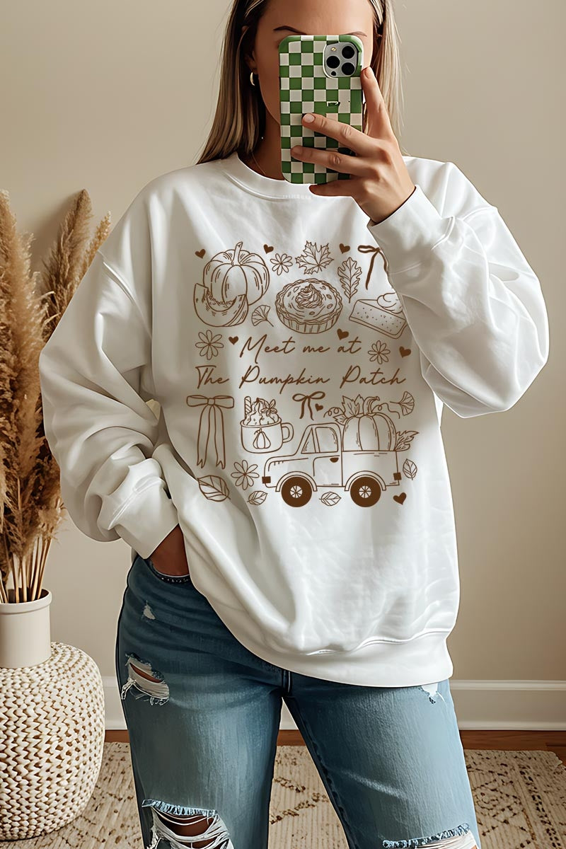 UL180P-E3163 Pumpkin Patch Doodle Graphic Plus Sweatshirt $25