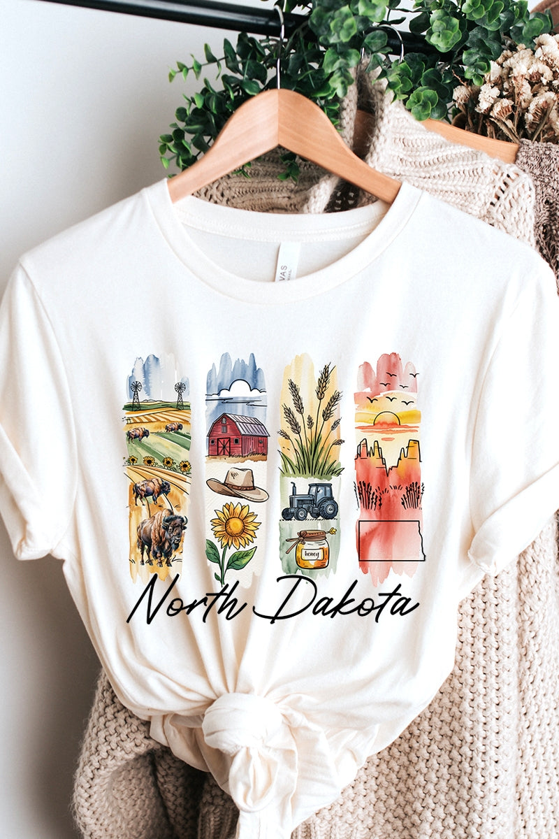 US3001-E3061ND North Dakota State Brushstroke Graphic Tee $12.5