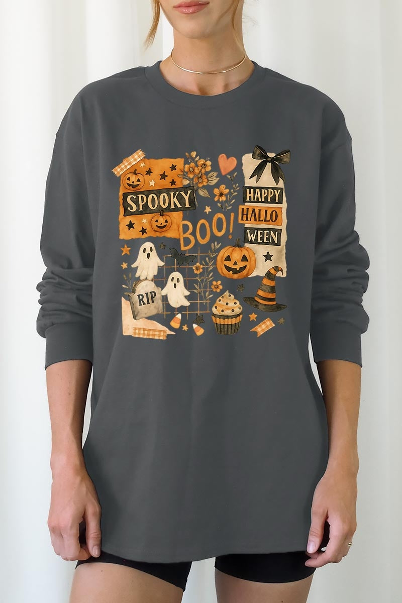 UL240-E3084 Halloween collage Graphic Long Sleeve Tee $13.75
