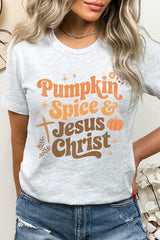 US3001-E3164 Pumpkin Spice & Jesus Graphic Tee $12.5