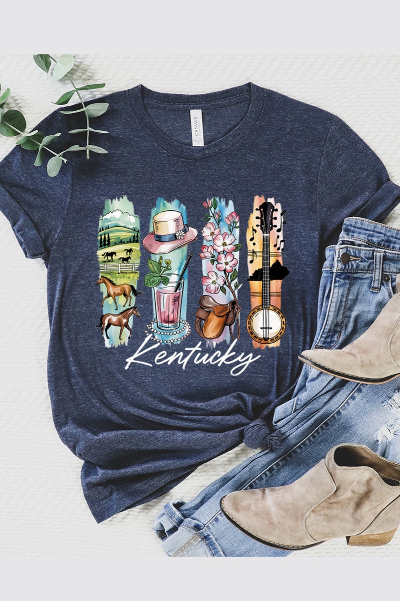 US3001P-E3061KY Kentucky State Brushstroke Graphic Plus Tee $16