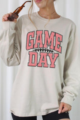 UL240P-E3126 Red Gingham Game Day Graphic Plus Long Sleeve Tee $17
