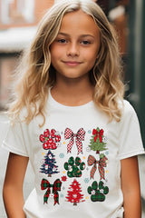US3001Y-E3195Z Christmas Bow Paw Kids Graphic Tee $11
