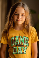 US3001Y-E3128Z Green Gingham Game Day Kids Graphic Tee $11