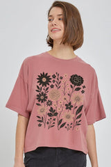 CTS-E3178 Fall Floral Garden Graphic Relaxed Crop Top $11