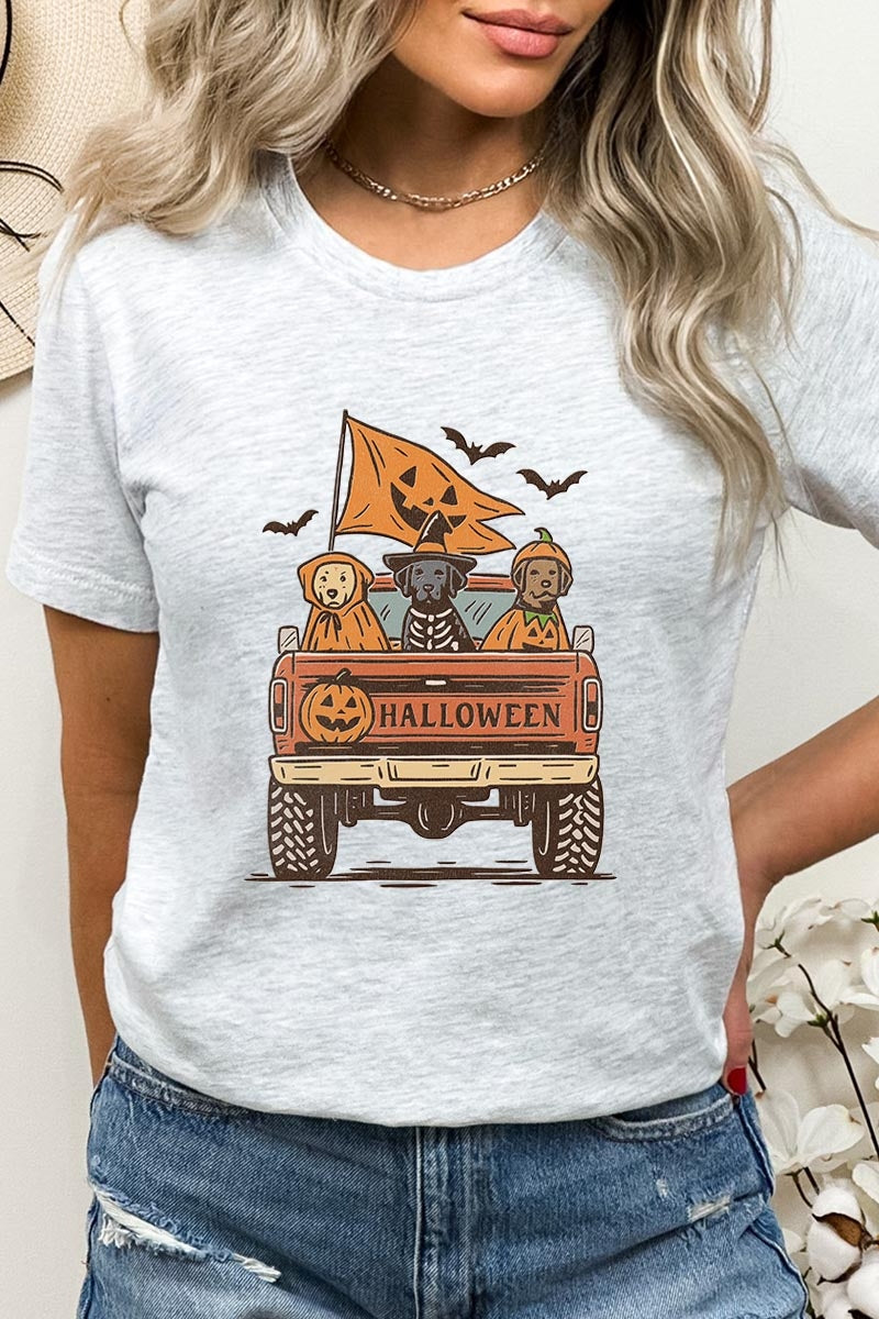 US3001P-E3150 Halloween Truck Dogs Graphic Plus Tee $16
