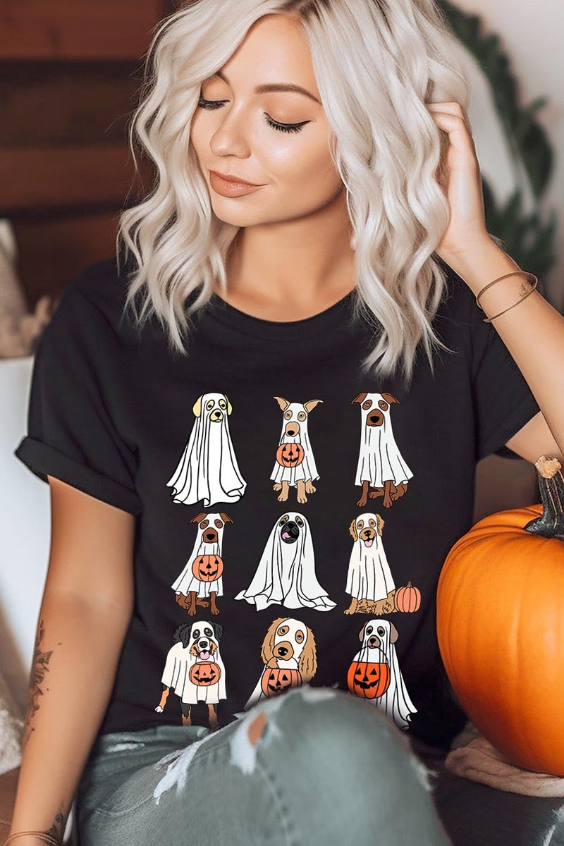 US3001-E3106 Halloween Ghost Dog Graphic Tee $12.5