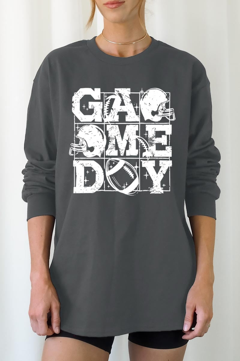 UL240-E3073 Distressed Game Day Graphic Long Sleeve Tee $13.75