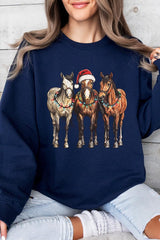 UL180-E3182 Christmas Horses Graphic Sweatshirt $20