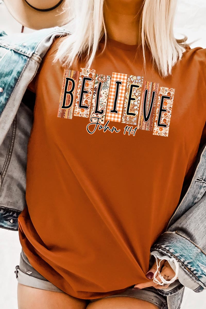 US3001P-E3167 Believe Fall Christian Graphic Plus Tee $16