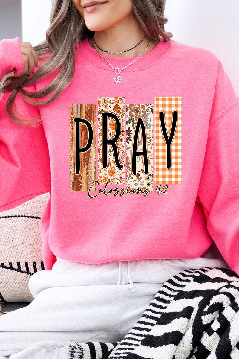 UL180P-E3166 Pray Fall Christian Graphic Plus Sweatshirt $25