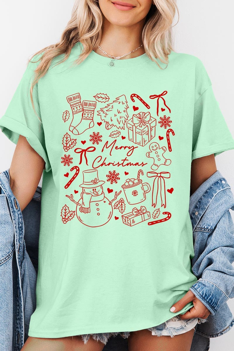 5000P-E3181 Christmas Doodle Graphic Plus Heavy Cotton Tee $12.75